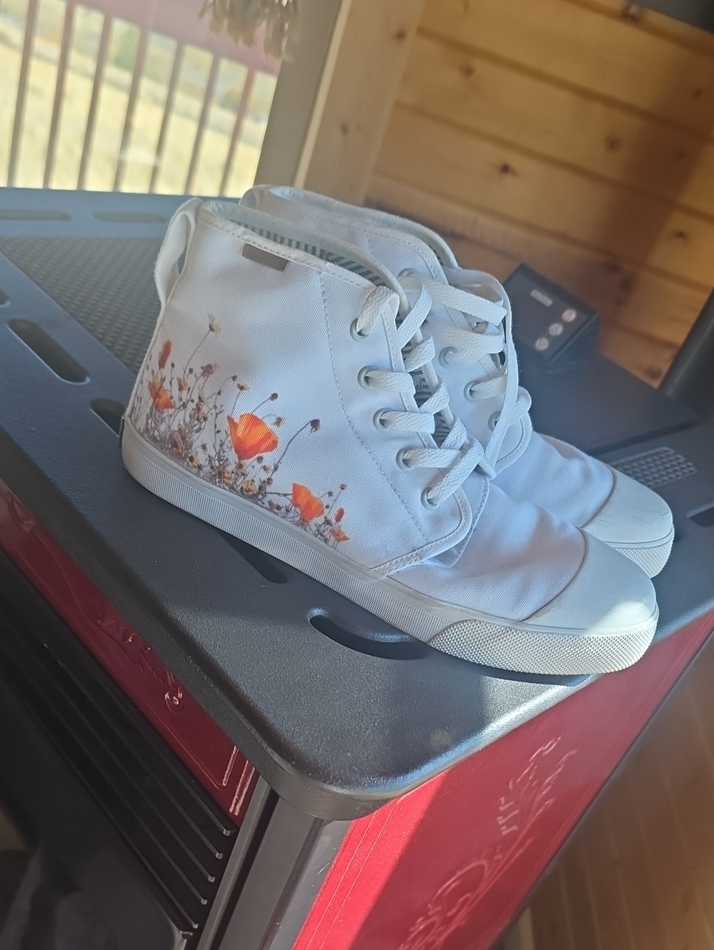 Bangs High-Top Sneakers with Orange Floral Accent